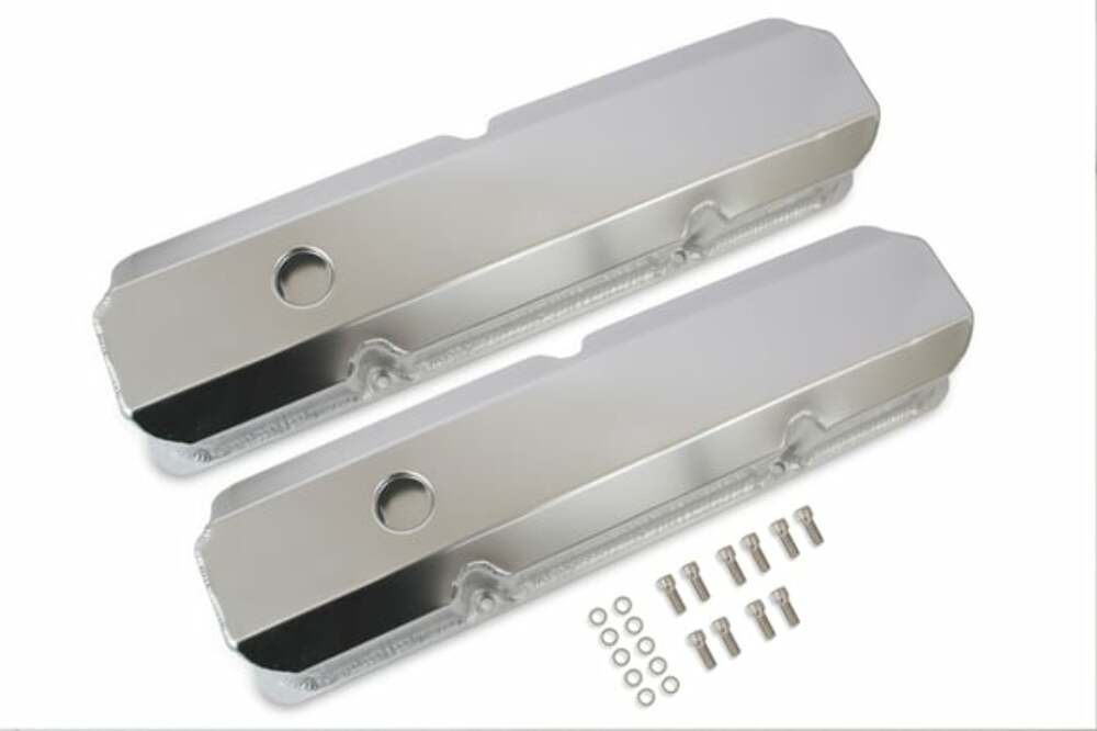 Mr. Gasket fabricated aluminum valve covers silver finish Ford black 6872G