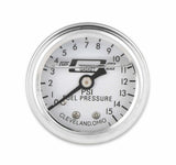 Mr. Gasket fuel block with 0 15 PSI liquid filled fuel pressure gauge 1-1/2 inch diameter black aluminum 1564