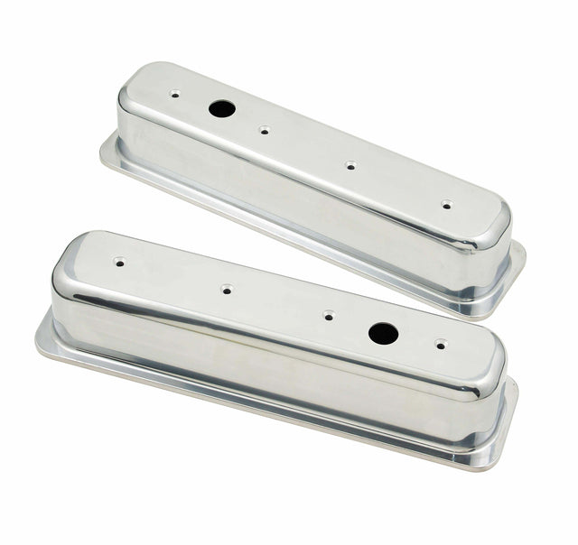 Mr. Gasket polished aluminum tall style valve covers Chevy chrome black 6870G
