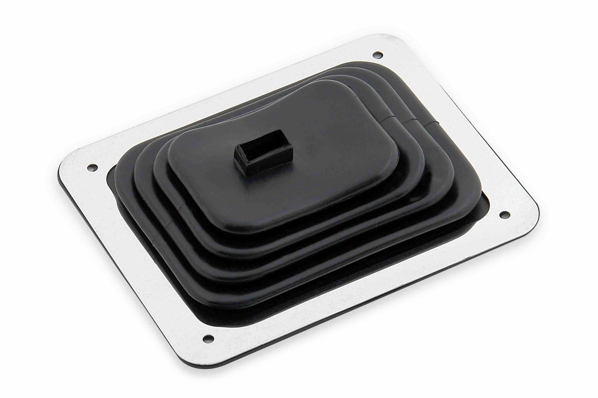 Mr. Gasket shifter boot small 3 1/2 inch X 4 1/2 inch chrome black rubber 9648