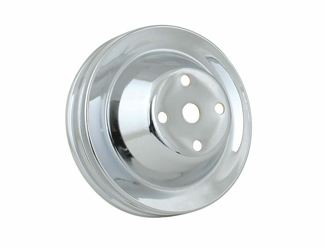 Mr. Gasket water pump pulley chrome double groove SBC Chevy steel 4975