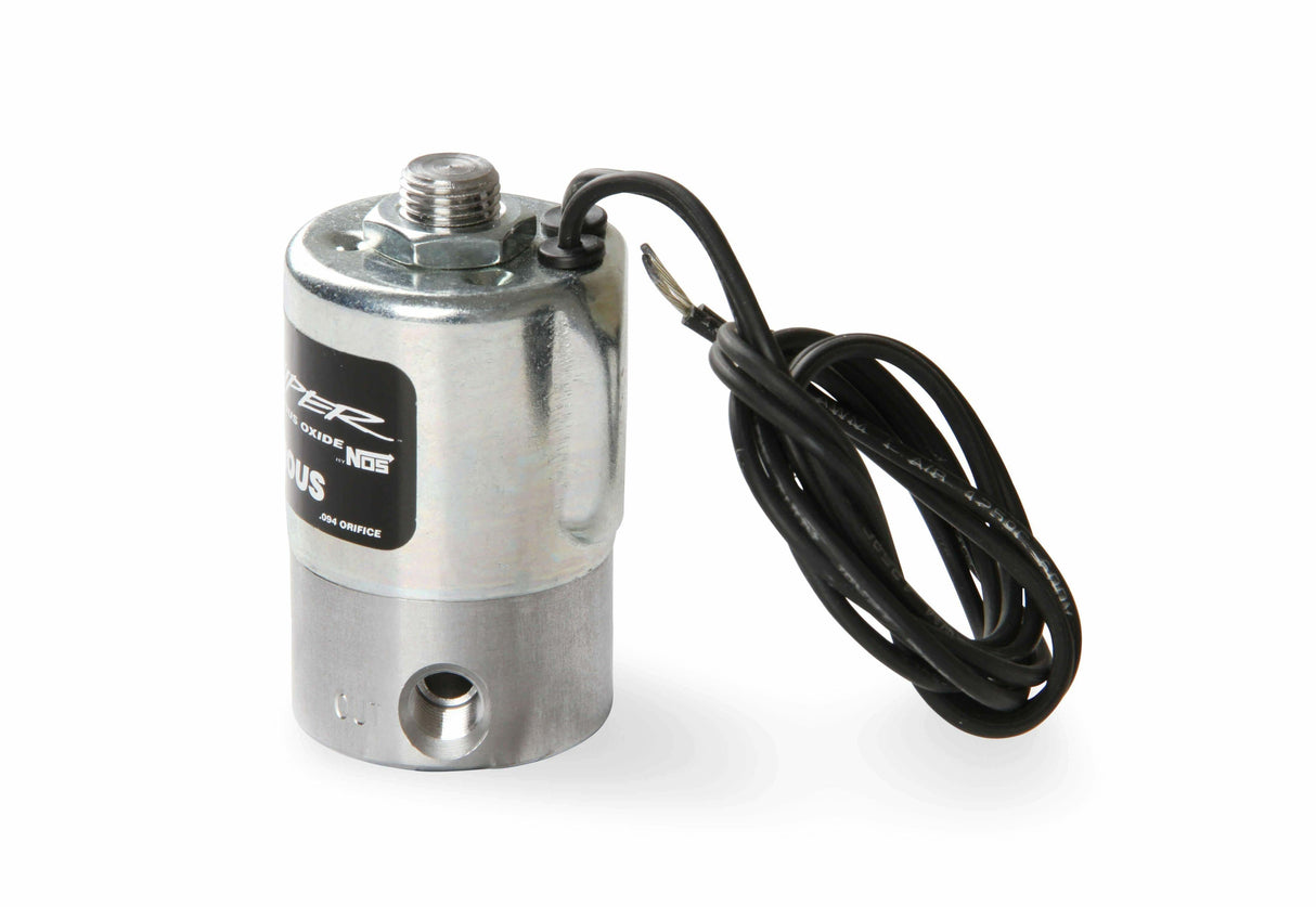 NOS sniper nitrous solenoid 250 max HP 1/4 NPT inlet 1/8 NPT outlet stainless steel black purge 18018NOS