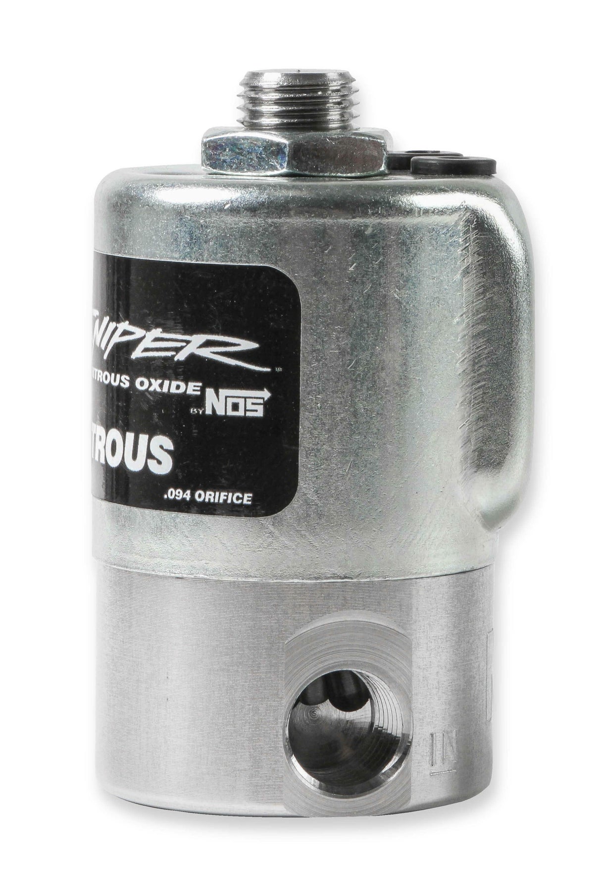 NOS sniper nitrous solenoid 250 max HP 1/4 NPT inlet 1/8 NPT outlet stainless steel black purge 18018NOS