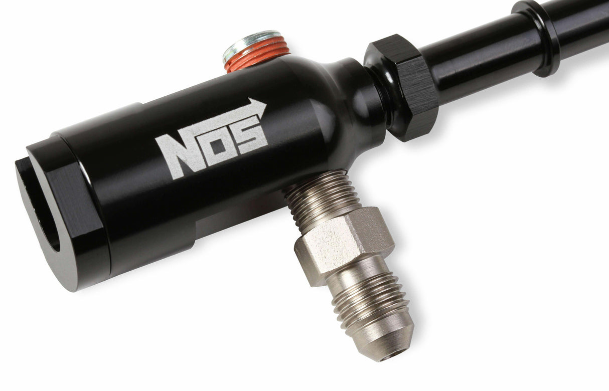 NOS fuel line adapter ; quick connect black anodized 3/8 SAE x 3/8 SAE plate 17002NOS