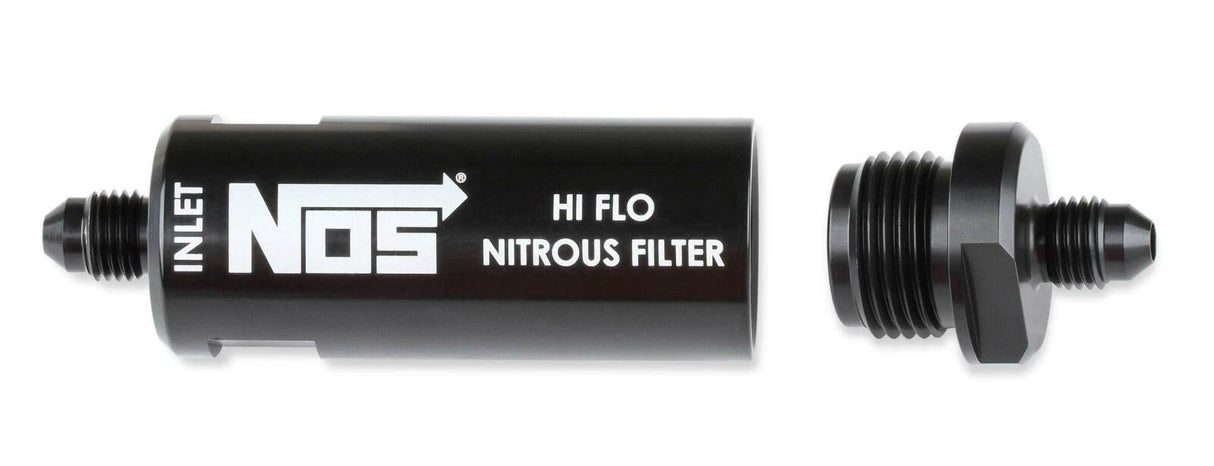 NOS in-line hi-flow nitrous filter, 4AN - black -4AN stainless steel solenoid 15555NOS