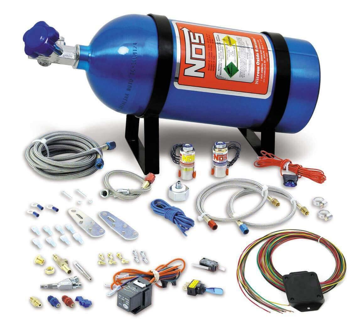 NOS single fogger wet nitrous system - multi-fit -4AN 10 lb stainless steel blue red 05135NOS
