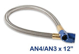 NOS stainless steel braided hose -4AN to -3AN 1-foot blue 1 foot PTFE lined 15340NOS
