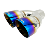3" ID/4" OUT/10.5" Dual Round Double Wall Slant Cut Exhaust Tip-Blue NT-1680BL