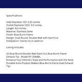 2.25" ID/3.5" OUT/9.5" Dual Double Wall Slant Cut Exhaust Tip-Blue NT-2568BL