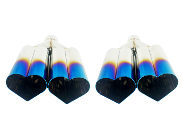 t 3" ID/4" OUT/12" Dual Heart Shape Exhaust Tip Blue Burnt Flame NT-HEART-2BL Mach Speed