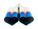 2.5" ID/4" OUT/10" Dual Heart Shape Exhaust Tip Blue Burnt Flame NT-HEART-DBL