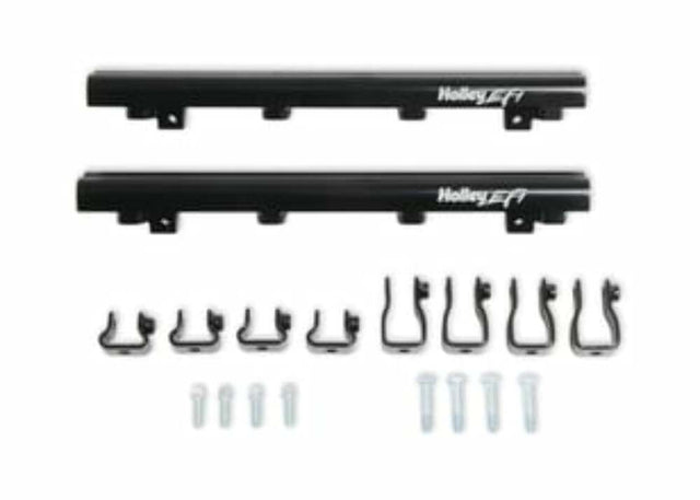 Holley EFI Replacement Fuel Rail Kit For Lo-Ram Dual Injector Manifolds 534-261 black aluminum