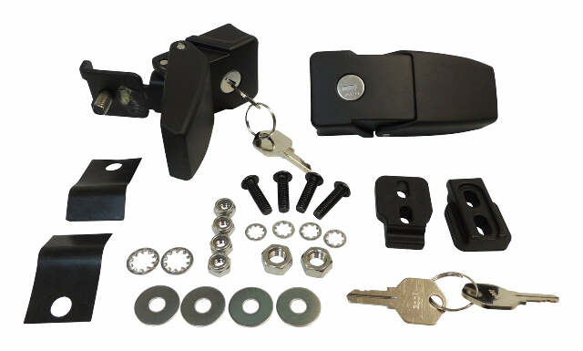 RT Off-Road Hood Catch Lock - RT26057 fits 2007-2018 Jeep Wrangler black steel plastic powder coat stainless steel