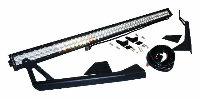 RT Off-Road LED light bar license plate bracket kit fits 1976-1986 Jeep CJ7, 1981-1986 Jeep CJ8, 1987-1995 Jeep Wrangler black steel aluminum rubber powder coat RT28094