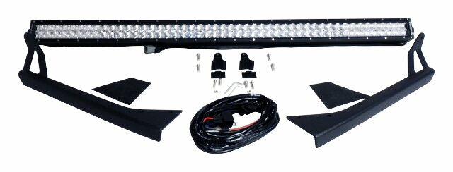 RT Off-Road LED light bar license plate bracket kit fits 1976-1986 Jeep CJ7, 1981-1986 Jeep CJ8, 1987-1995 Jeep Wrangler black steel aluminum rubber powder coat RT28094
