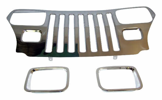 RT Off-Road Grille Overlay Kit - RT34045 fits 1987-1995 Jeep Wrangler stainless steel plastic chrome