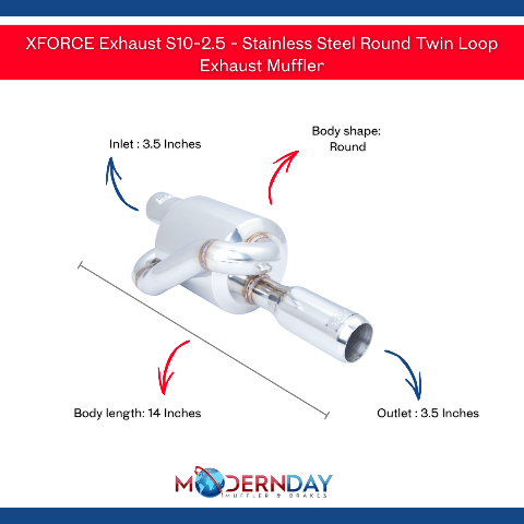XFORCE Exhaust S10-2.5 - Stainless Steel Round Twin Loop Exhaust Muffler