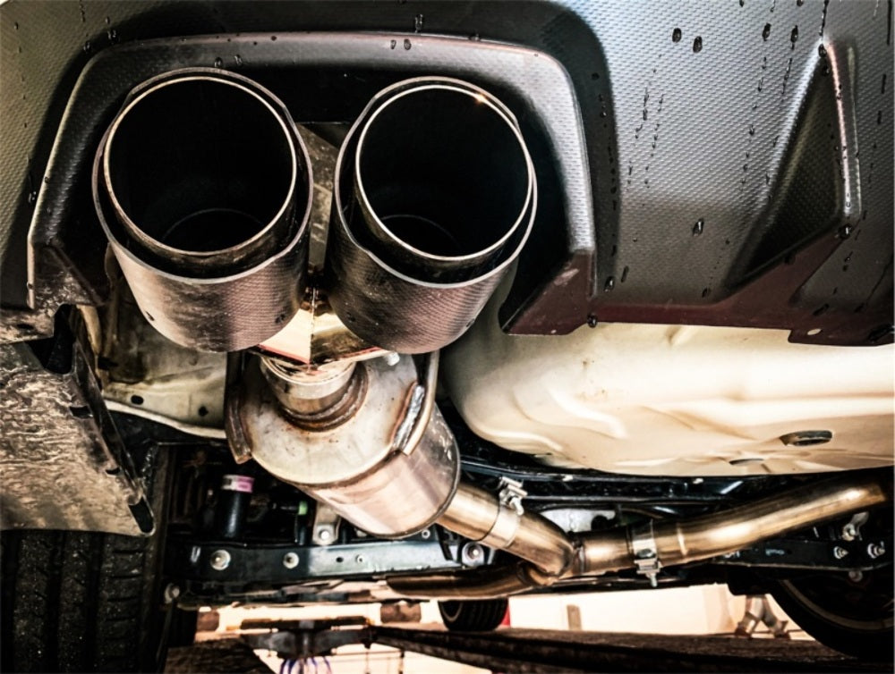 MBRP cat-back exhaust system fits Subaru WRX dual split rear exit Armor Pro Series T304 stainless steel carbon fiber tip S48003CF