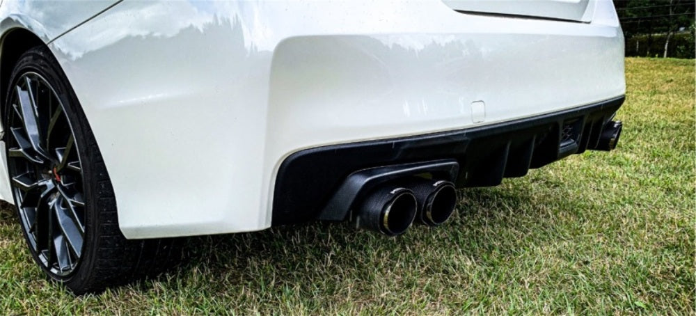 MBRP cat-back exhaust system fits Subaru WRX dual split rear exit Armor Pro Series T304 stainless steel carbon fiber tip S48003CF