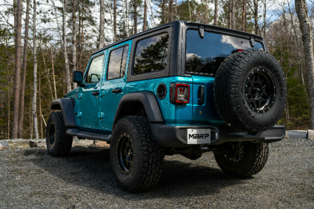 MBRP axle-back exhaust system fits 2018-2024 Jeep Wrangler 2.5 inch single rear exit Armor Plus Series T409 stainless steel S5527409