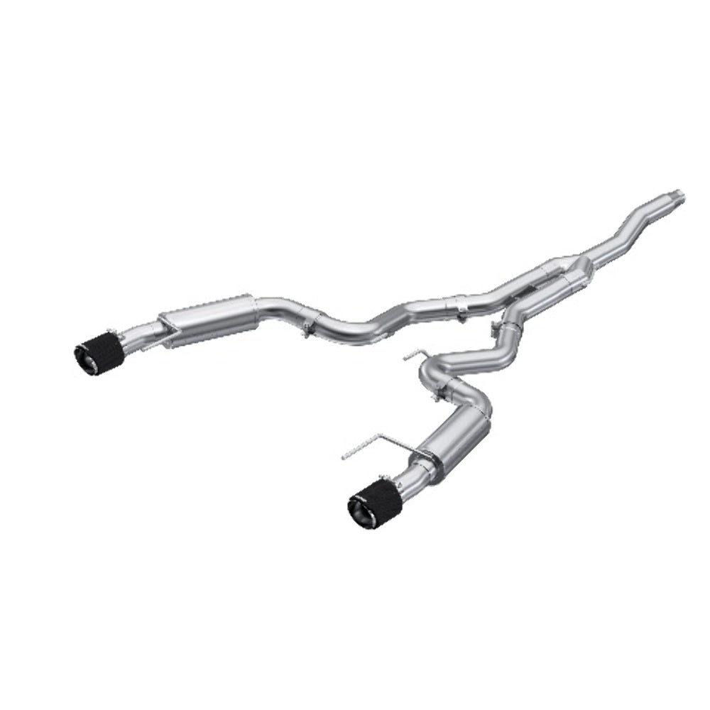 MBRP cat-back exhaust system fits Ford Mustang 4.5 inch dual split rear exit Armor Pro Series T304 stainless steel carbon fiber tip S72753CF