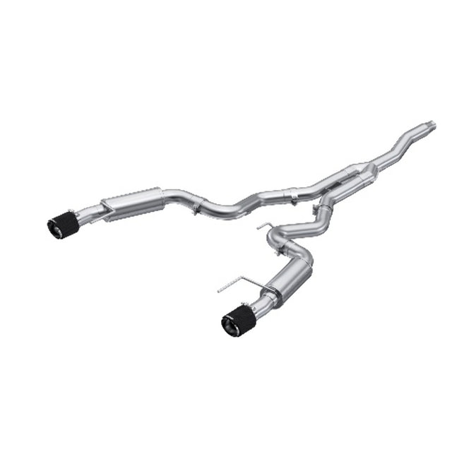 MBRP cat-back exhaust system fits Ford Mustang 4.5 inch dual split rear exit Armor Pro Series T304 stainless steel carbon fiber tip S72753CF