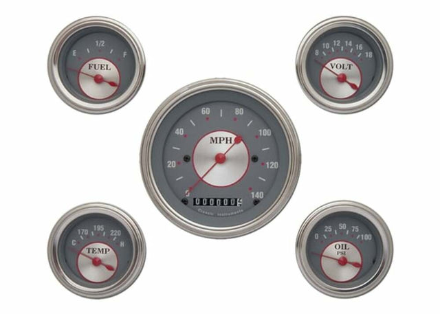 Classic Instruments analog dash gauge set silver