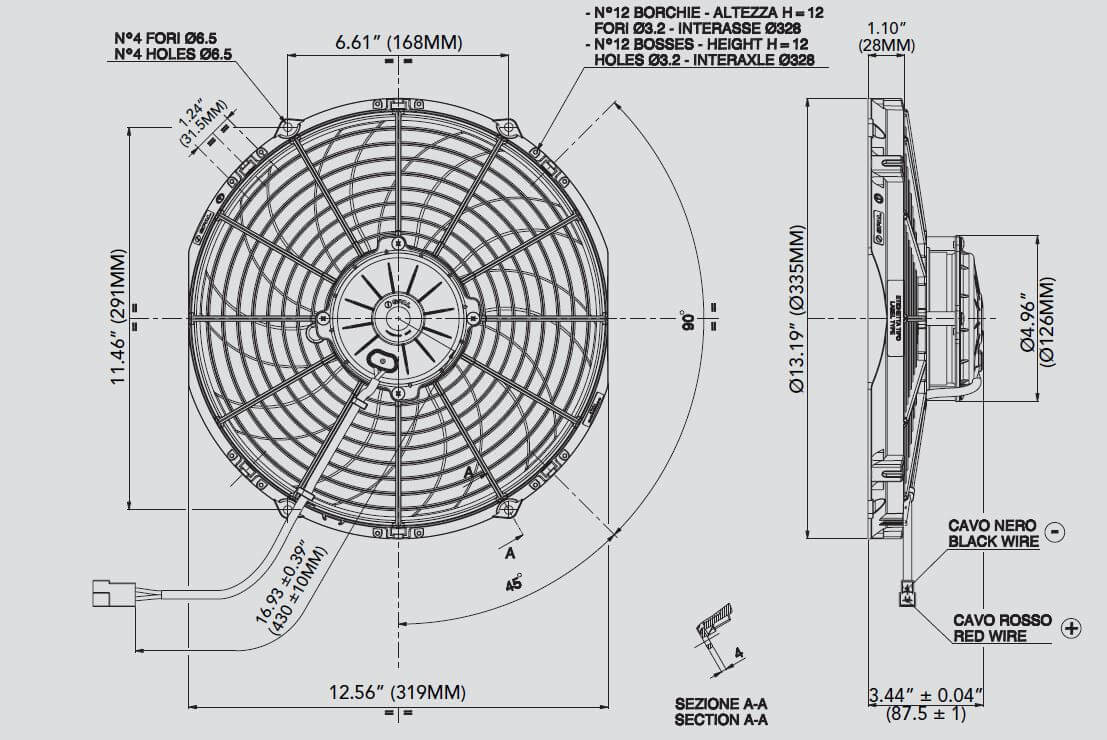SPAL 12 inch high performance puller electric cooling fan 1451 CFM curved blade 30102029