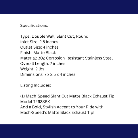 2.5" ID/4" OUT/5.8" Single Round Double Wall Slant Cut Tip Matt Black T263SB