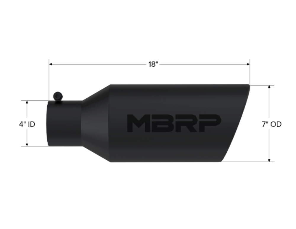 t Tip; 7in. O.D.; Rolled End; 4in. inlet 18in. in length; Black - T5126BLK MBRP Exhaust