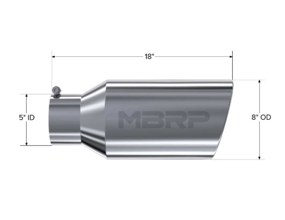 t Tip; 8in. O.D.; Rolled End; 5in. inlet 18in. in length; T304 - T5129 MBRP Exhaust