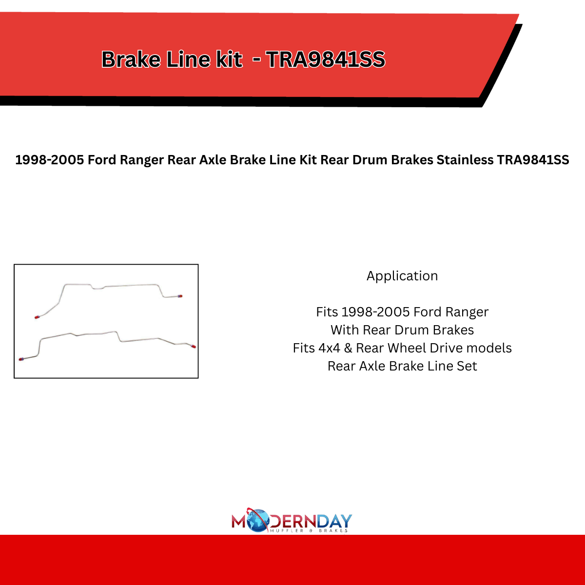 Brake Line Kit for 1998-2005 Ford Ranger Rear Axle drum brakes stainless steel