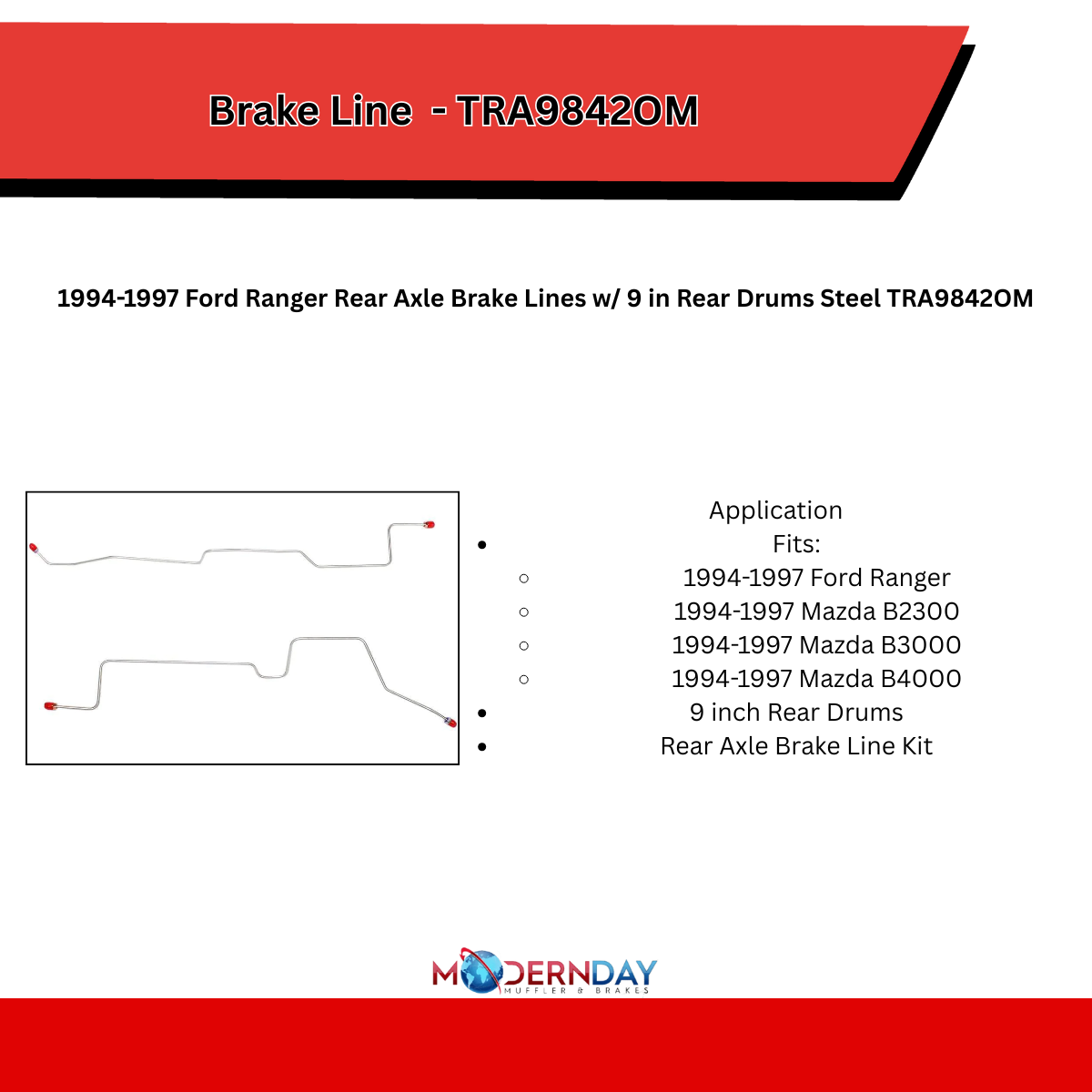 94-97 Ford Ranger Rear Axle Brake Lines-Modern Day Muffler