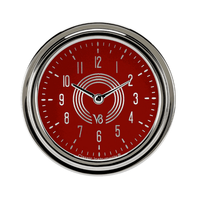 t V8 Red Steelie 2 5/8" Clock V8RS92SLC Classic Instruments