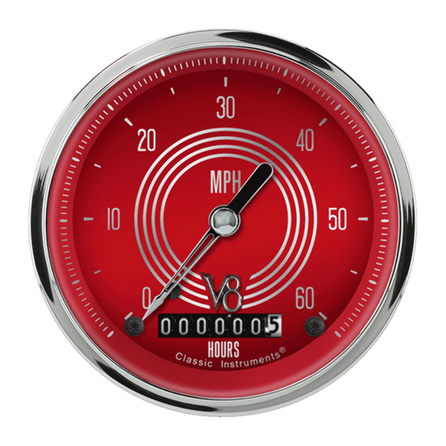V8 Red Steelie 3 3/8" Low Speed Speedometer LSV8RS