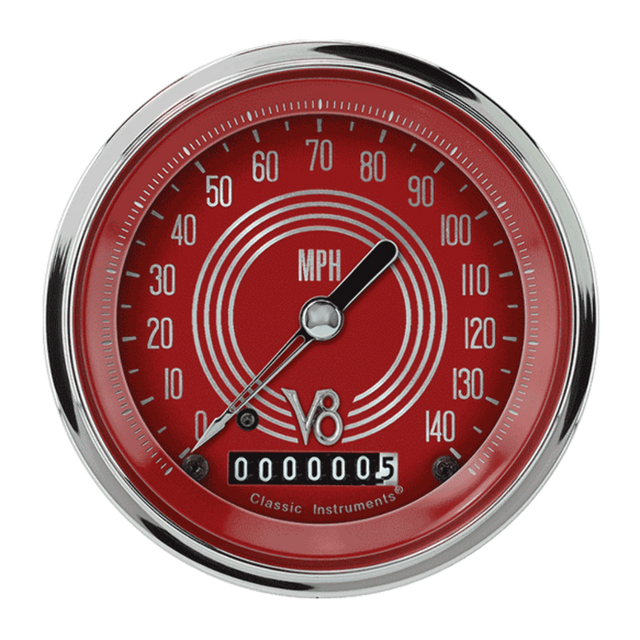 V8 Red Steelie 3 3/8" Speedometer V8RS55SHC