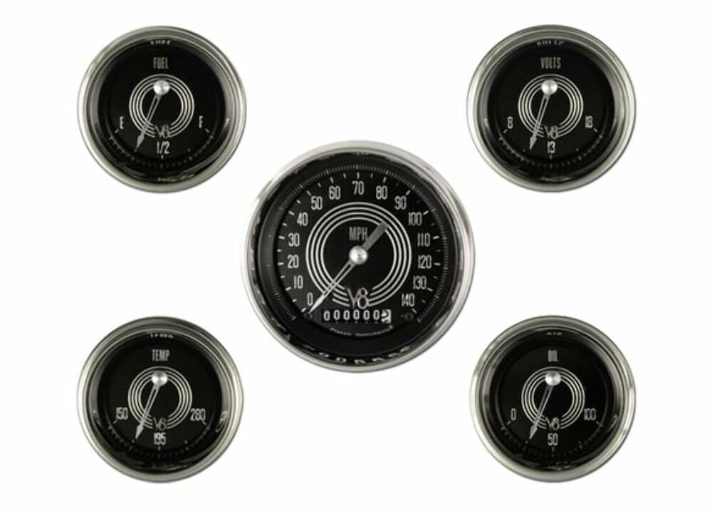 Classic Instruments analog dash gauge set black silver