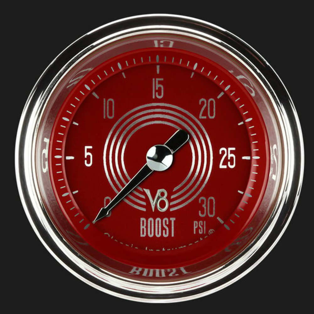 V8 Red Steelie 2 1/8" Boost Gauge, 30 psi V8RS142SHC