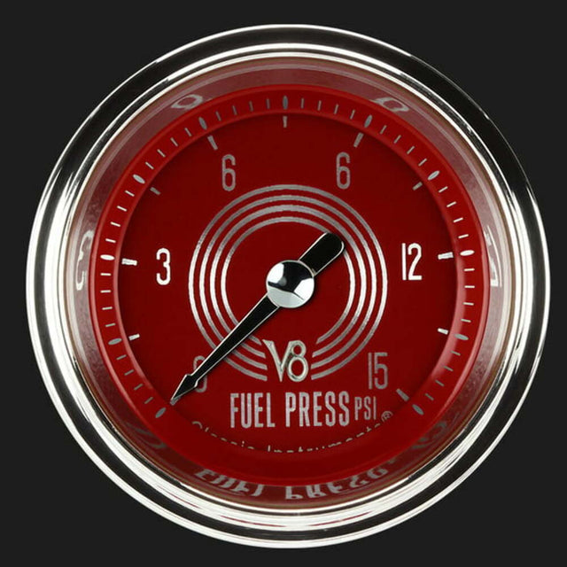 V8 Red Steelie 2 1/8" Fuel Pressure Gauge, 15 psi V8RS145SHC