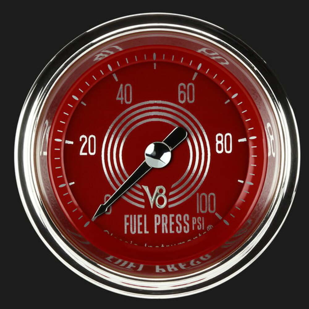 V8 Red Steelie 2 1/8" Fuel Pressure Gauge, 100 psi V8RS146SHC