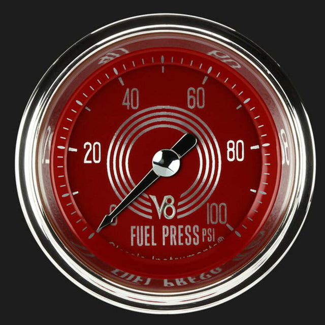 V8 Red Steelie 2 1/8" Fuel Pressure Gauge, 100 psi V8RS146SHC