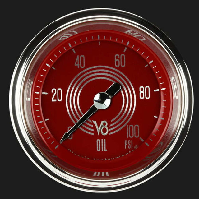 V8 Red Steelie 2 1/8" Oil Pressure Gauge V8RS181SHC