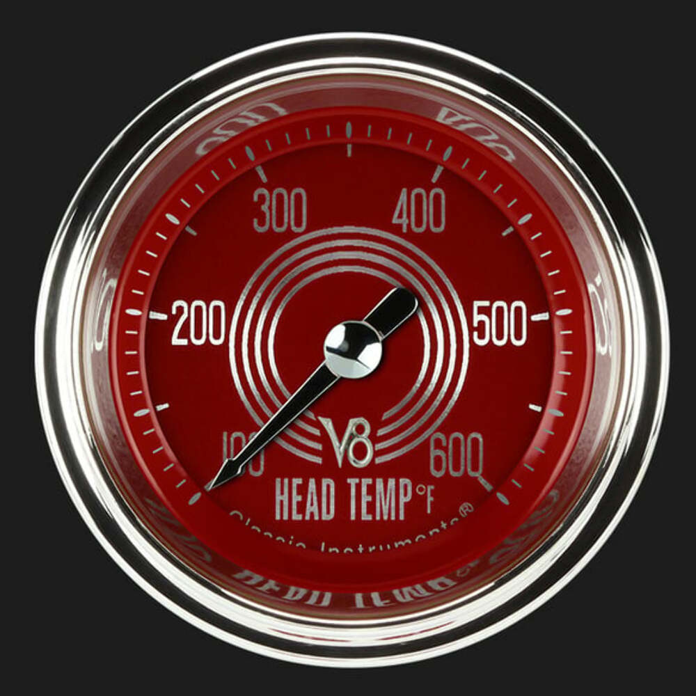 t V8 Red Steelie 2 1/8" Cylinder Head Temp. Gauge V8RS197SHC Classic Instruments