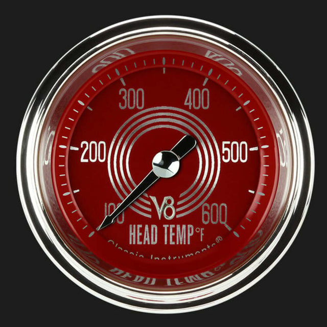 t V8 Red Steelie 2 1/8" Cylinder Head Temp. Gauge V8RS197SHC Classic Instruments