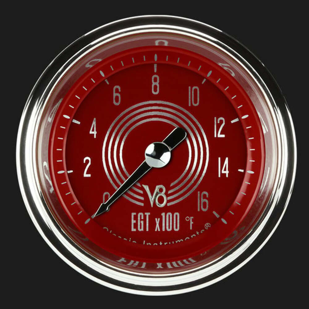 t V8 Red Steelie 2 1/8" Exhaust Gas Temp. Gauge V8RS198SHC Classic Instruments