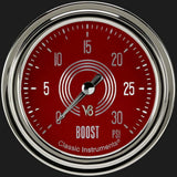 V8 Red Steelie 2 5/8" Boost Gauge, 30 psi V8RS342SLC