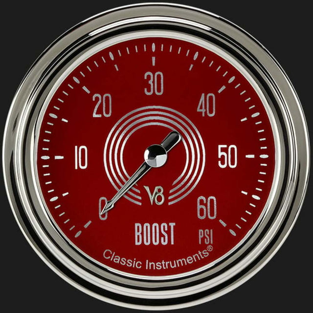 V8 Red Steelie 2 5/8" Boost Gauge, 60 psi V8RS343SLC