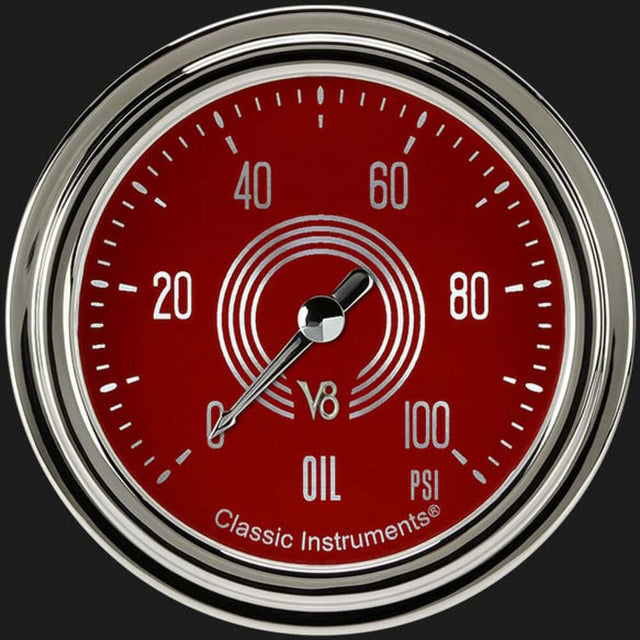 V8 Red Steelie 2 5/8" Oil Pressure Gauge V8RS381SLC