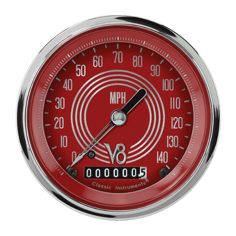 V8 Red Steelie 3 3/8" Speedometer V8RS55SHC