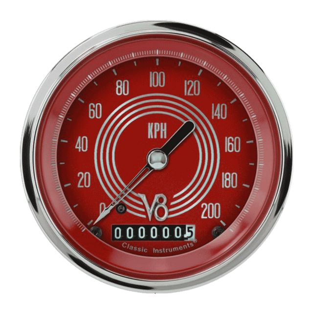 V8 Red Steelie 3 3/8" Speedometer V8RS59SHC